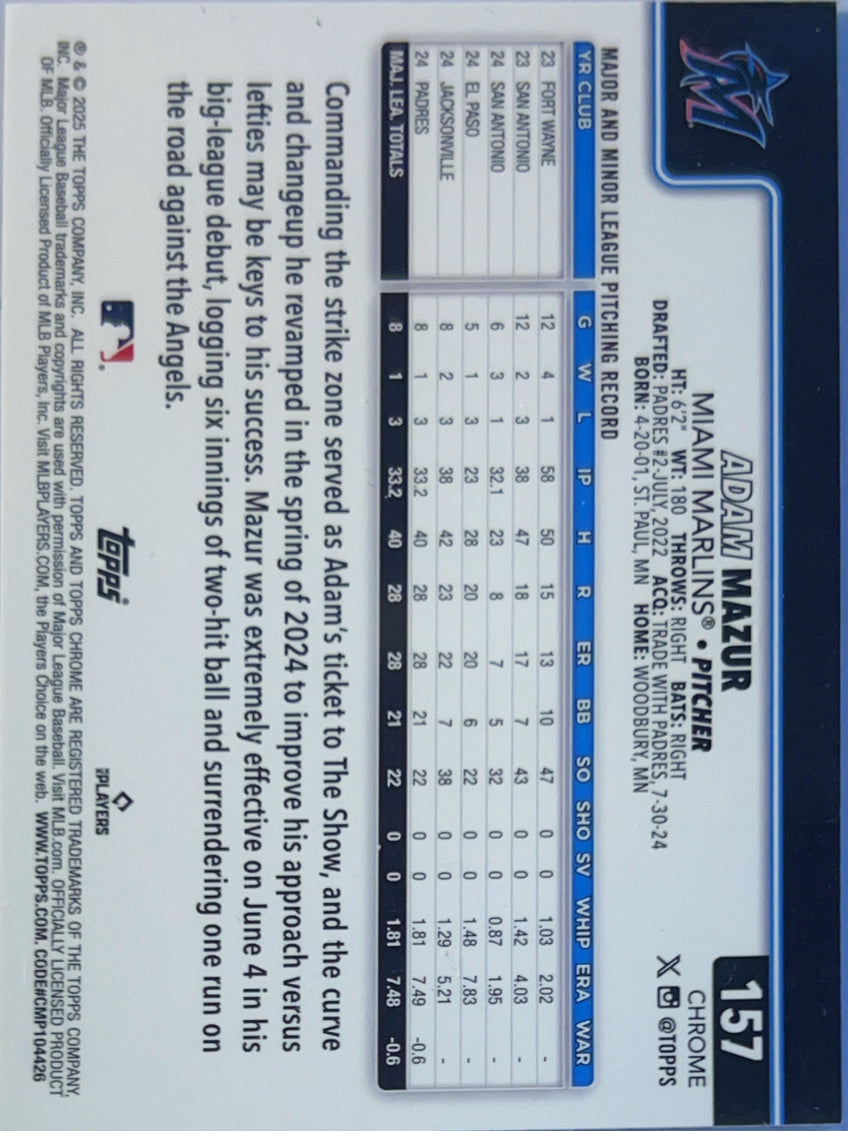 2025 Topps Chrome Adam Mazur #157 Green RayWave /99 RC