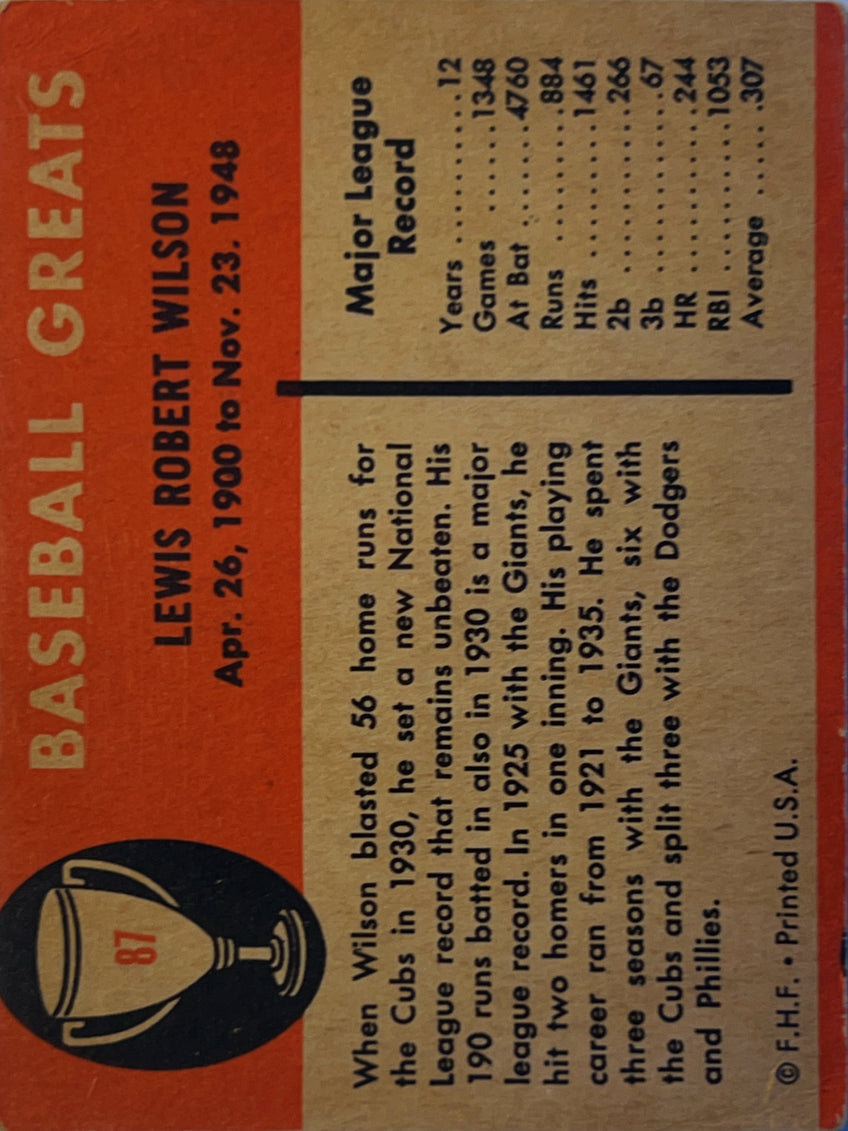1961 Fleer Baseball Greats Hack Wilson #87