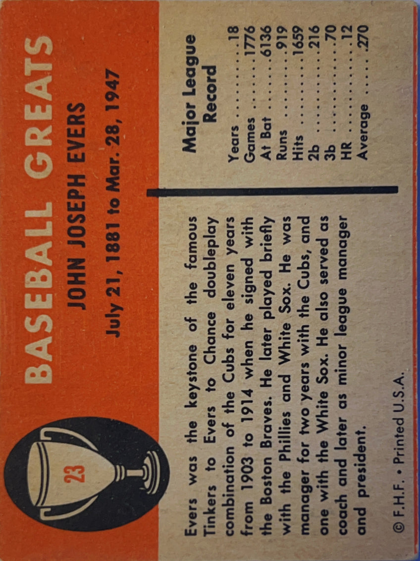1961 F.H.F. Baseball Greats Johnny Evers #23