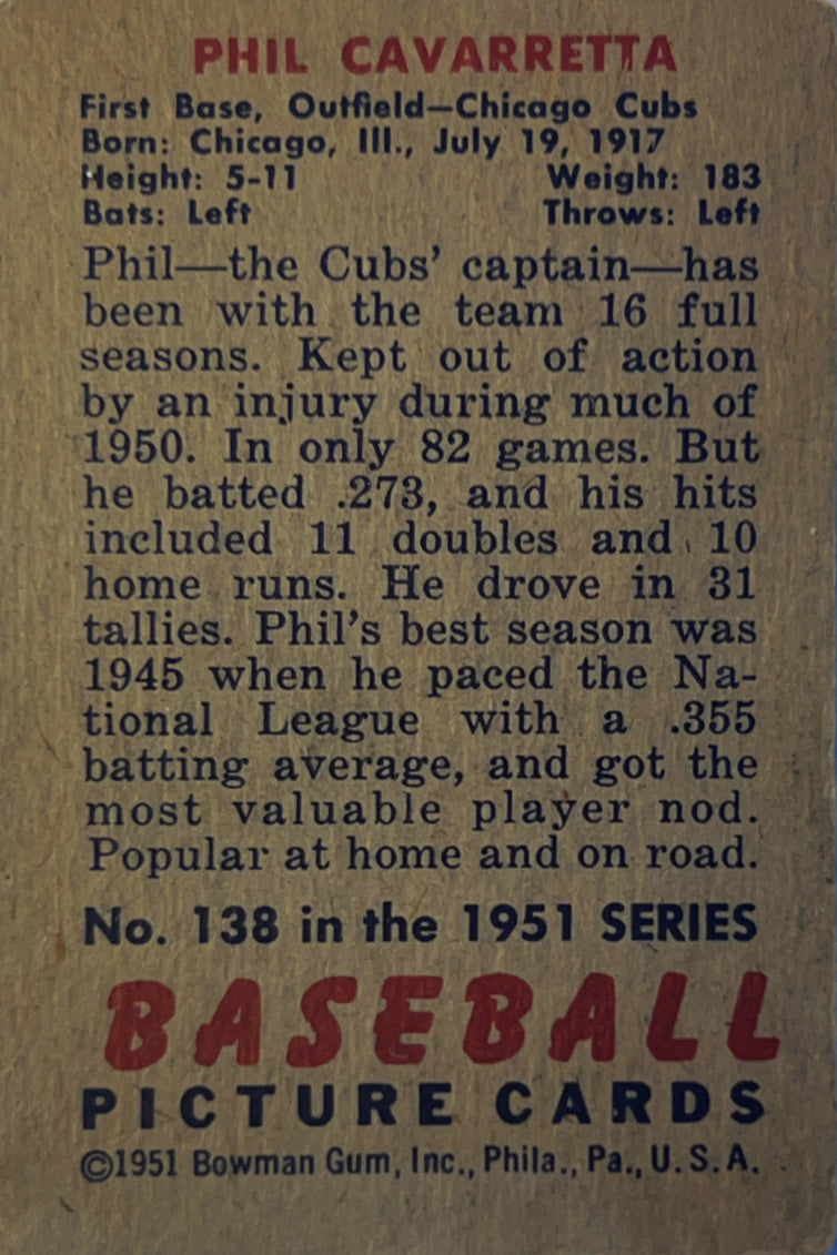 1951 Bowman Phil Cavarretta #138