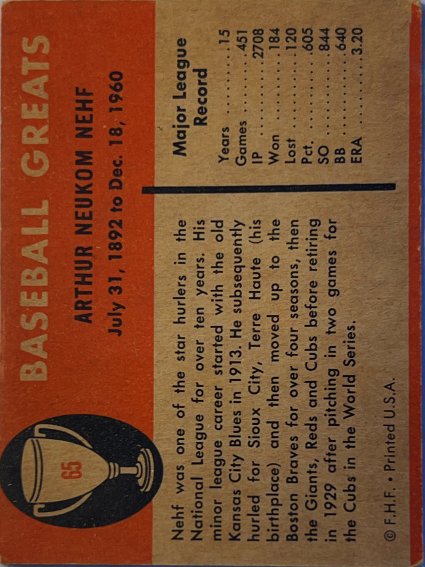 1961 Fleer Baseball Greats Art Nehf #65