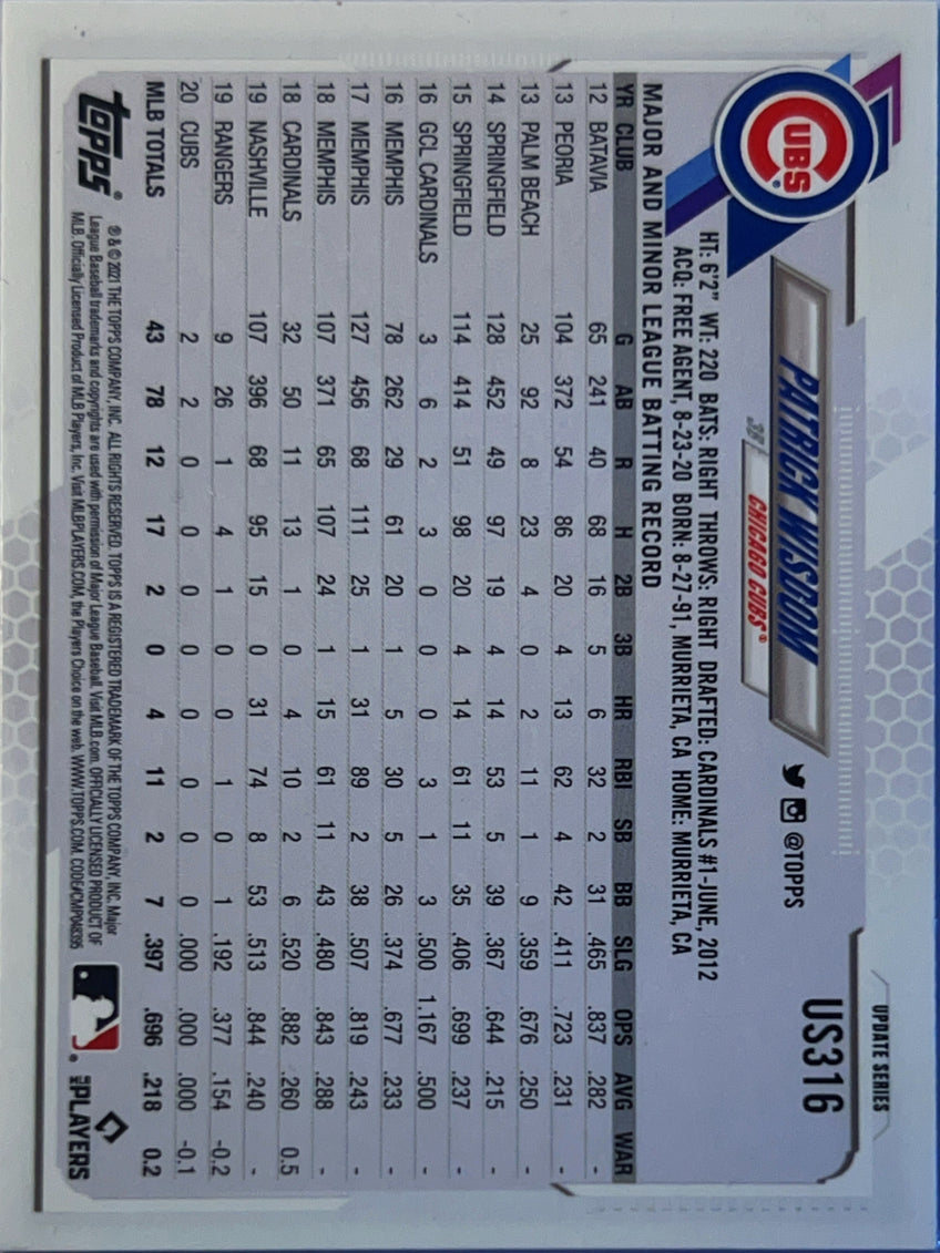 2021 Topps Update Series Patrick Wisdom #US316 Gold Foil