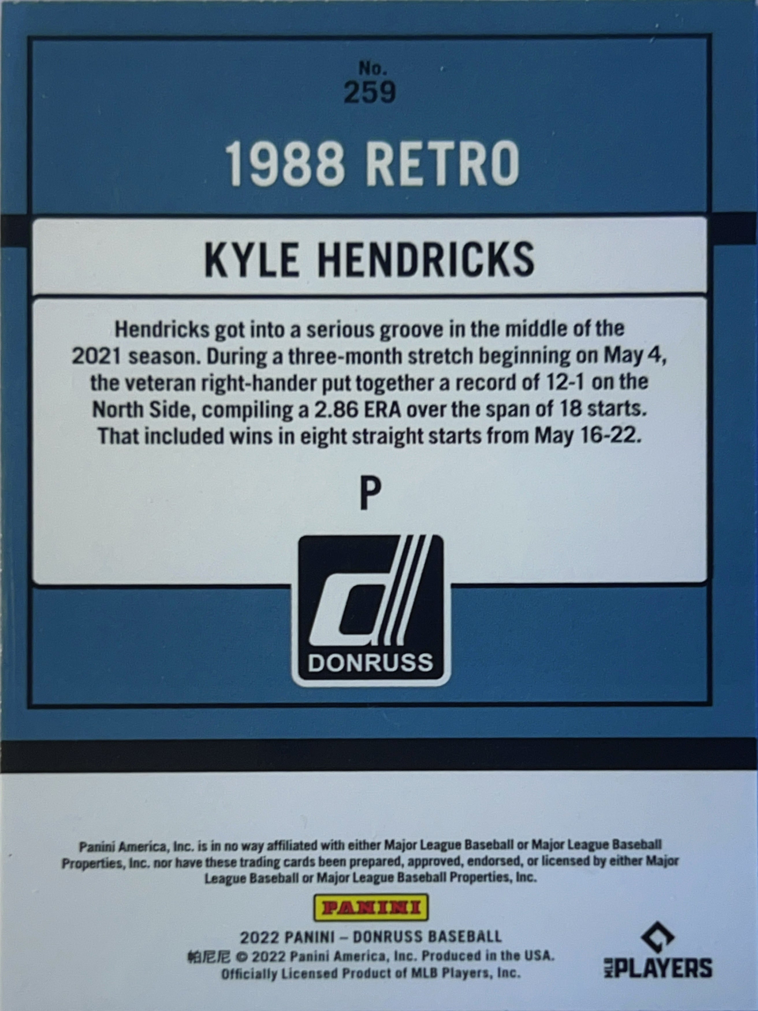 2022 Donruss 1988 Retro Kyle Hendricks #259 Pink Holo
