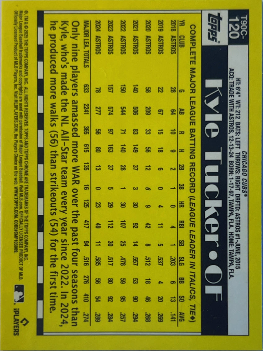 2025 Topps Chrome 1990 Topps Silver Pack Mojo Refractor Kyle Tucker #T90C-120