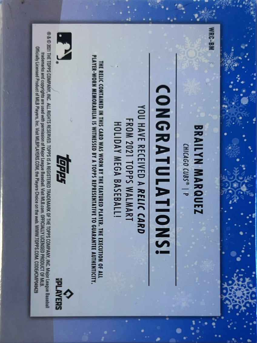 2021 Topps Holiday Mega Baseball Brailyn Marquez #WRC-BM RC Player-worn Mem