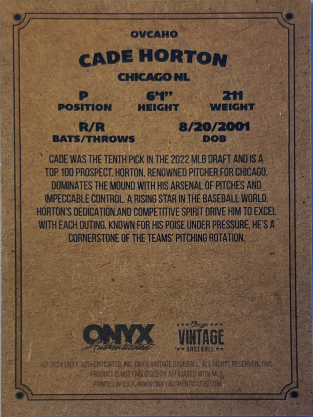 2024 Onyx Vintage Baseball Cade Horton #OVCAHO