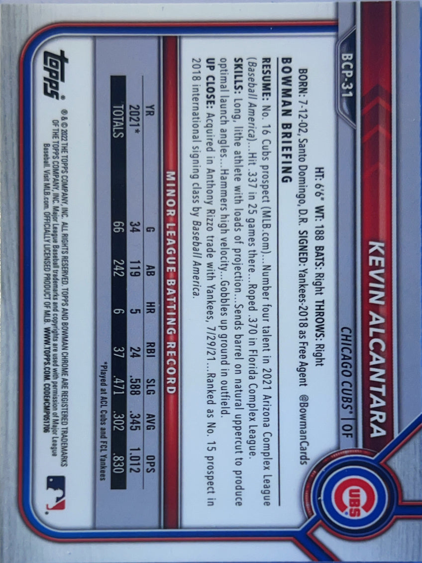 2022 Bowman Chrome Kevin Alcantara #BCP-31