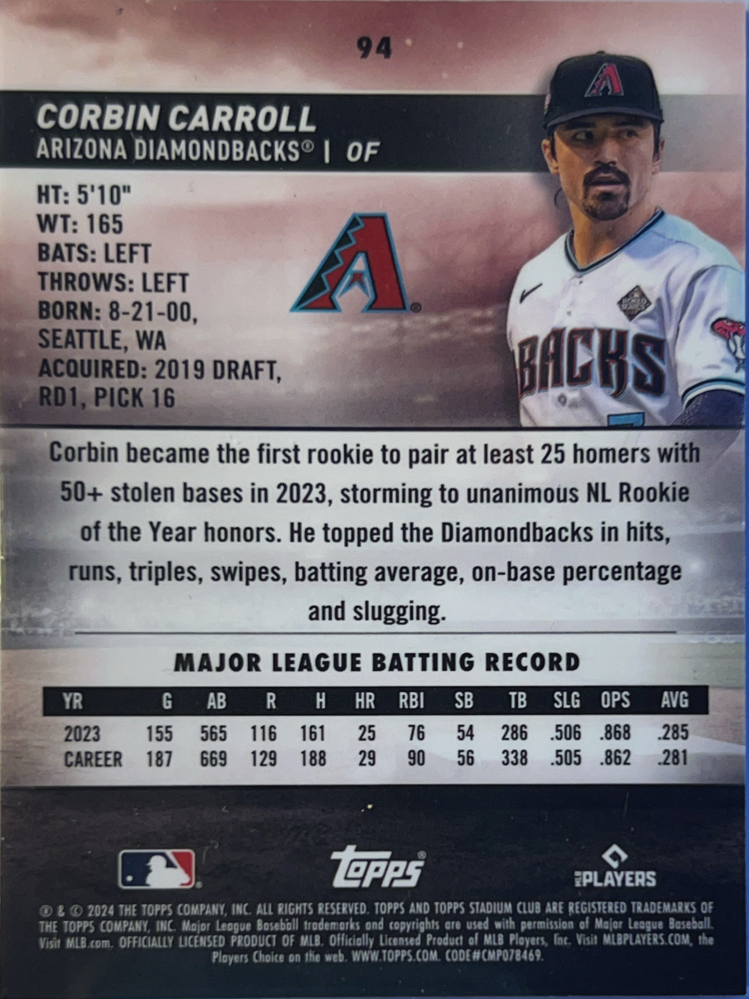 2024 Topps Stadium Club Chrome Corbin Carroll #94