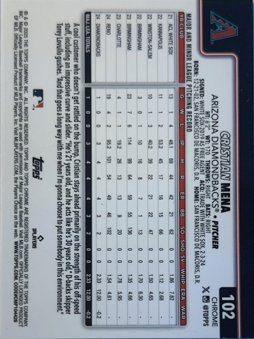 2025 Topps Chrome Cristian Mena #102 RC