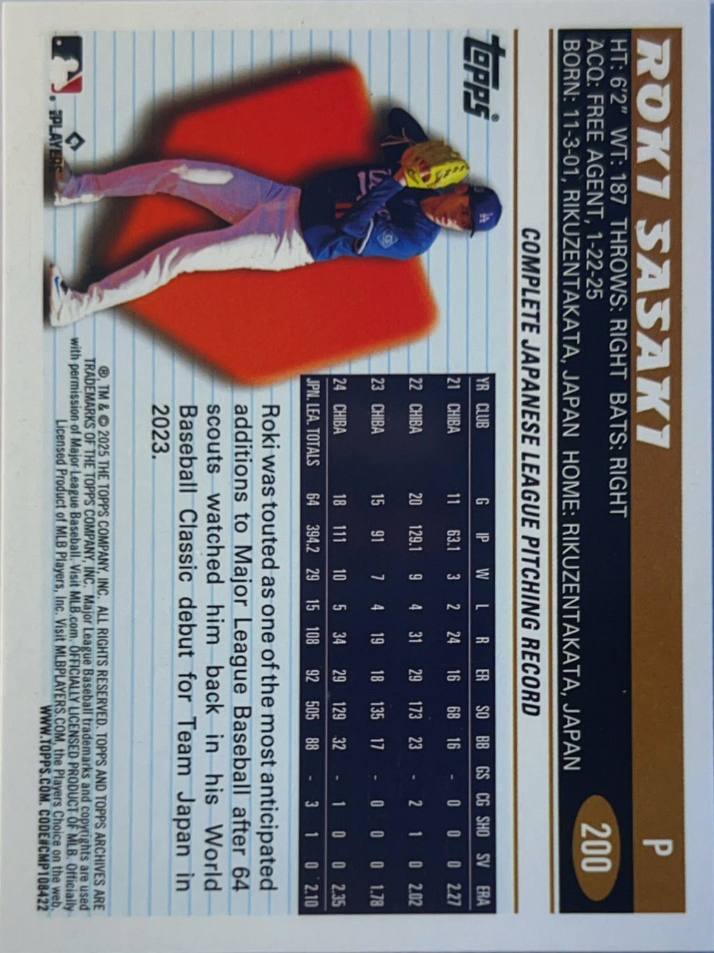2025 Topps Archives Roki Sasaki #200 RC