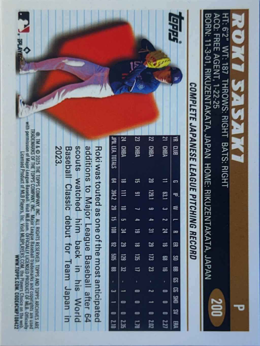 2025 Topps Archives Roki Sasaki #200 RC