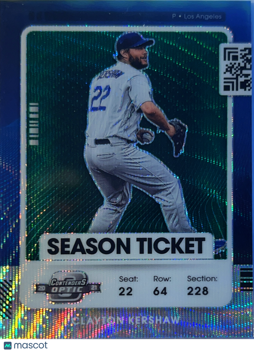 2021 Panini Contenders Optic Prizm Clayton Kershaw #3 Blue Shimmer