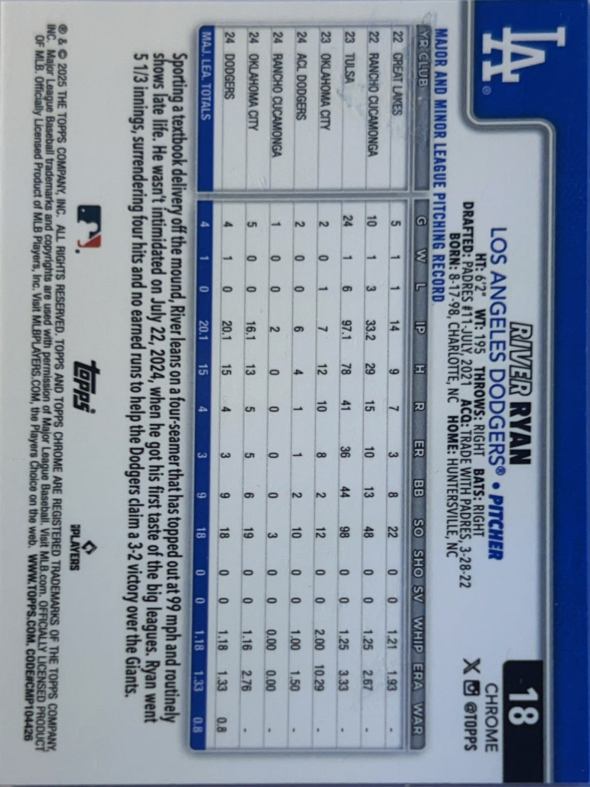 2025 Topps Chrome River Ryan #18 X-Fractor RC