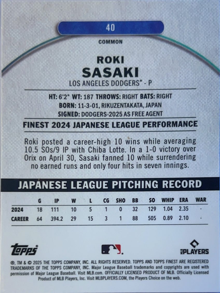 2025 Topps Finest Roki Sasaki #40 RC