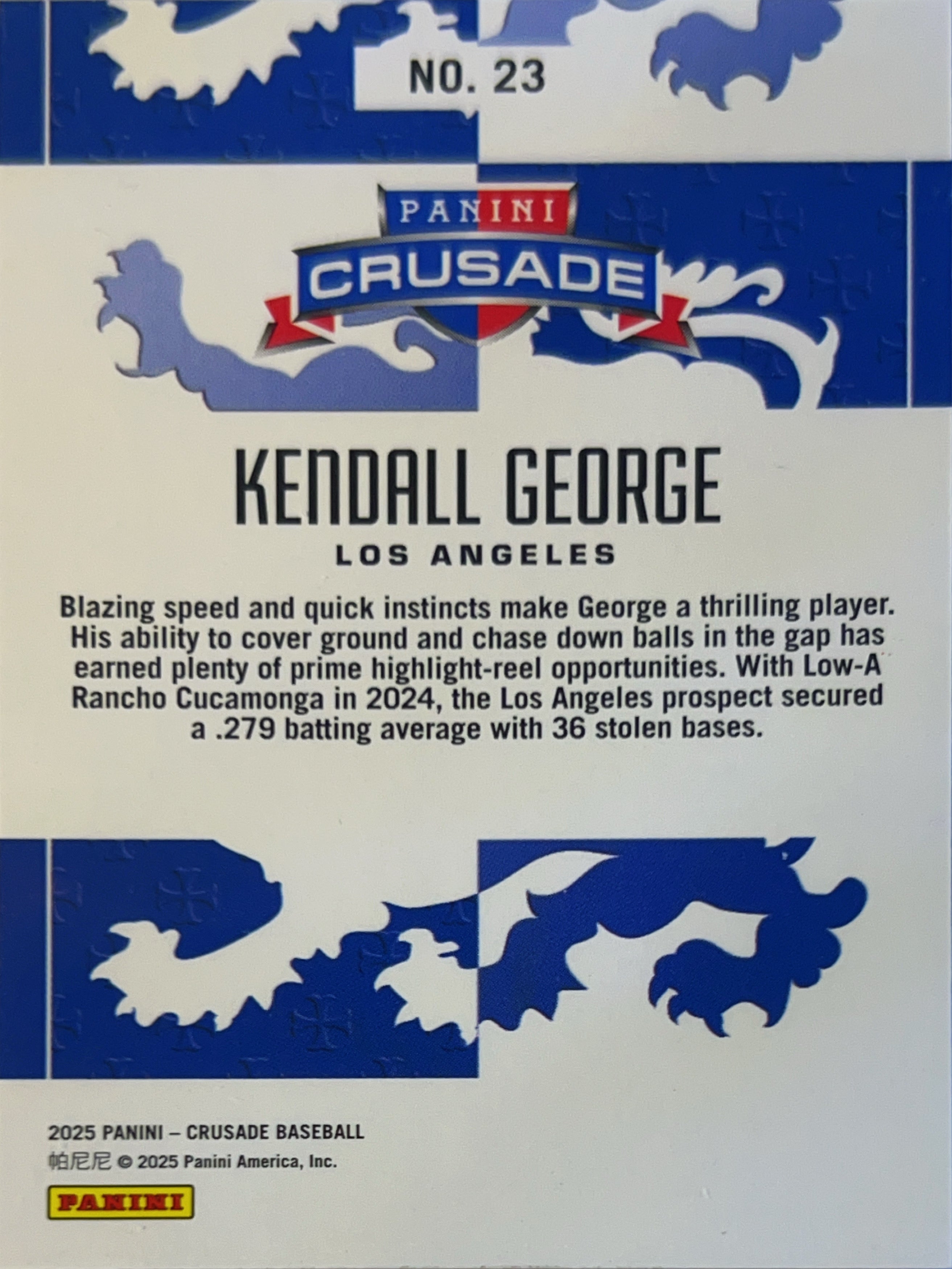 2025 Panini Crusade Baseball Kendall George #23 Blue /199