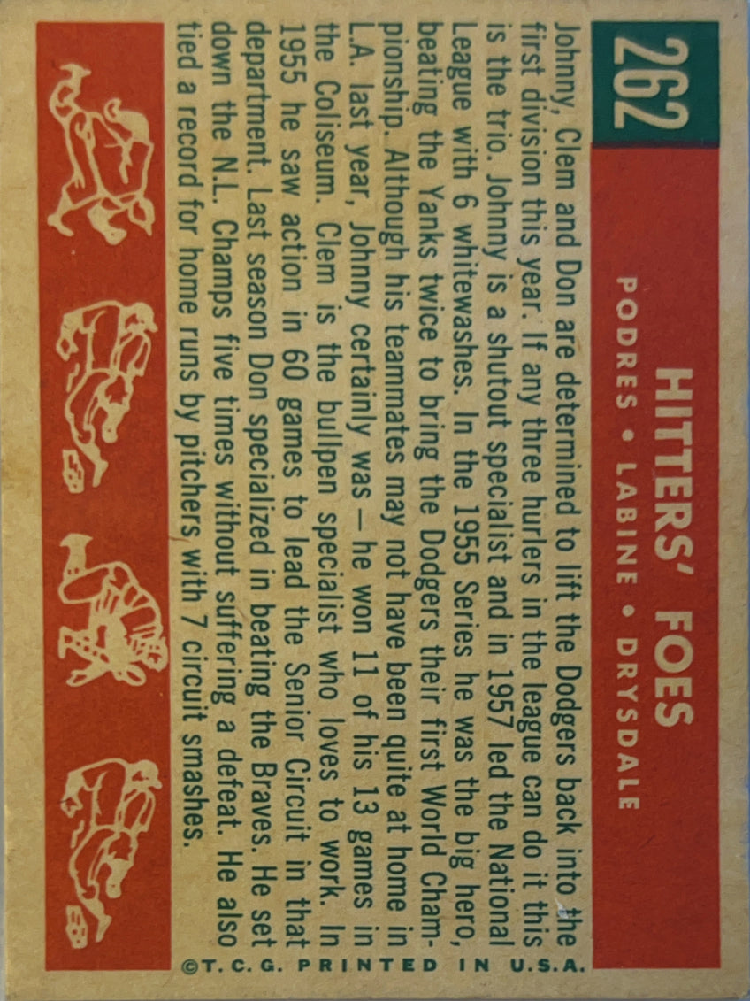 1958 Topps Don Drysdale Clem Labine Johnny Podres #262