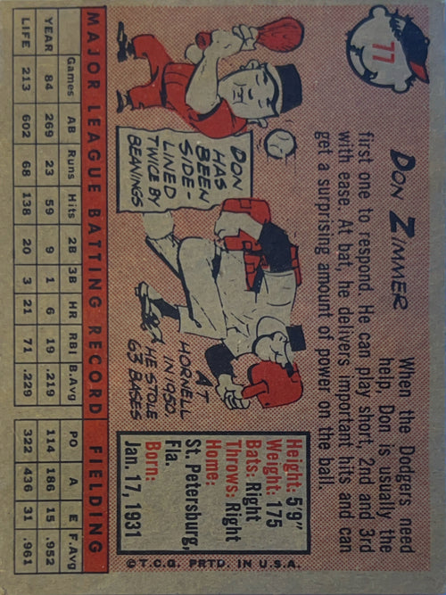 1958 Topps Don Zimmer #77