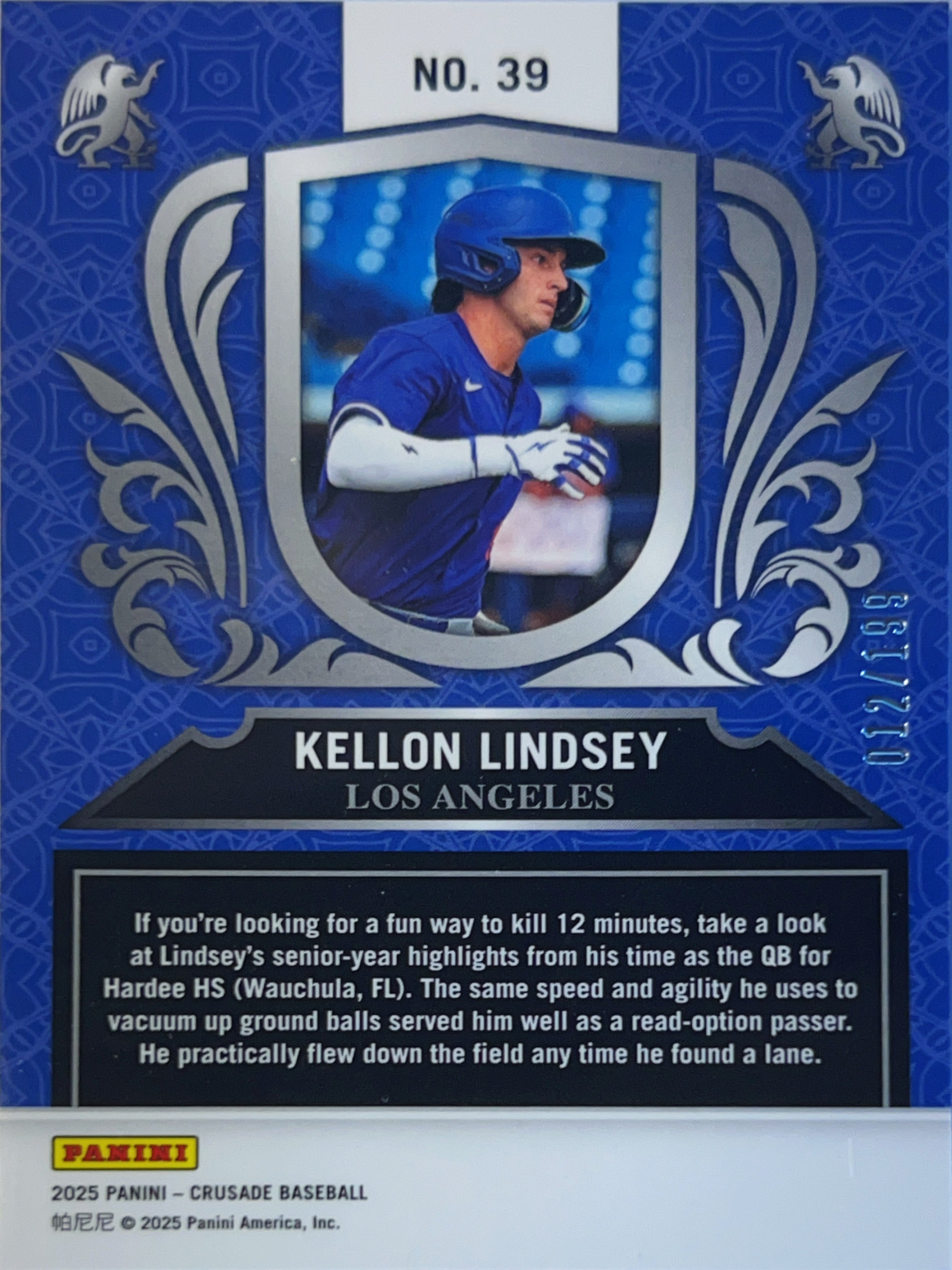 2025 Panini Crusade Kellon Lindsey #39 Blue Prizm /199