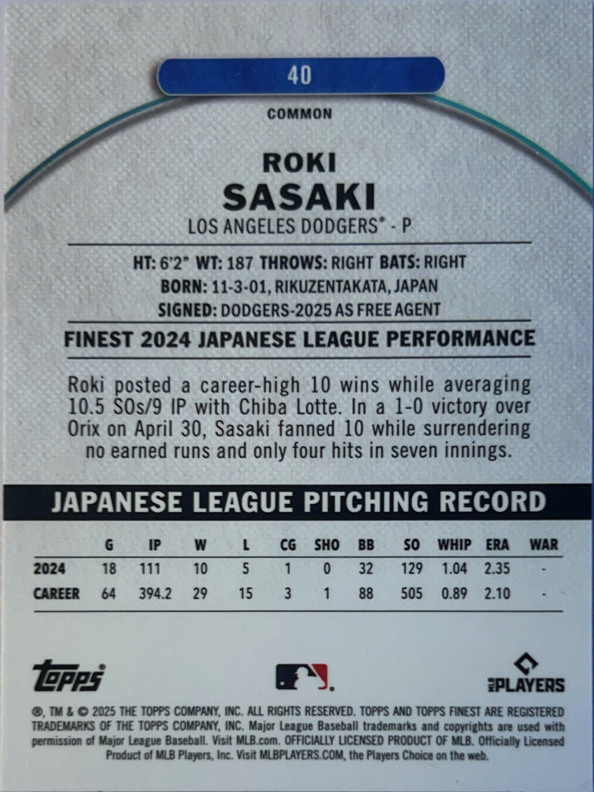 2025 Topps Finest Roki Sasaki #40 X-Fractor RC