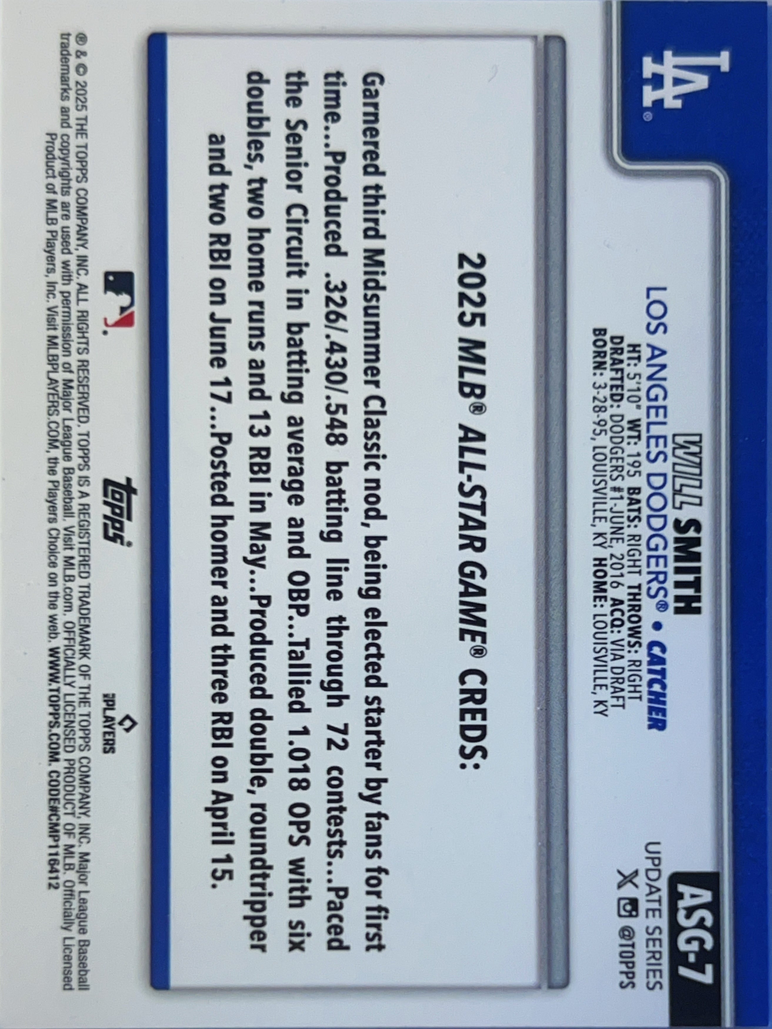 2025 Topps Update Series Will Smith #ASG-7 Rainbow Foil