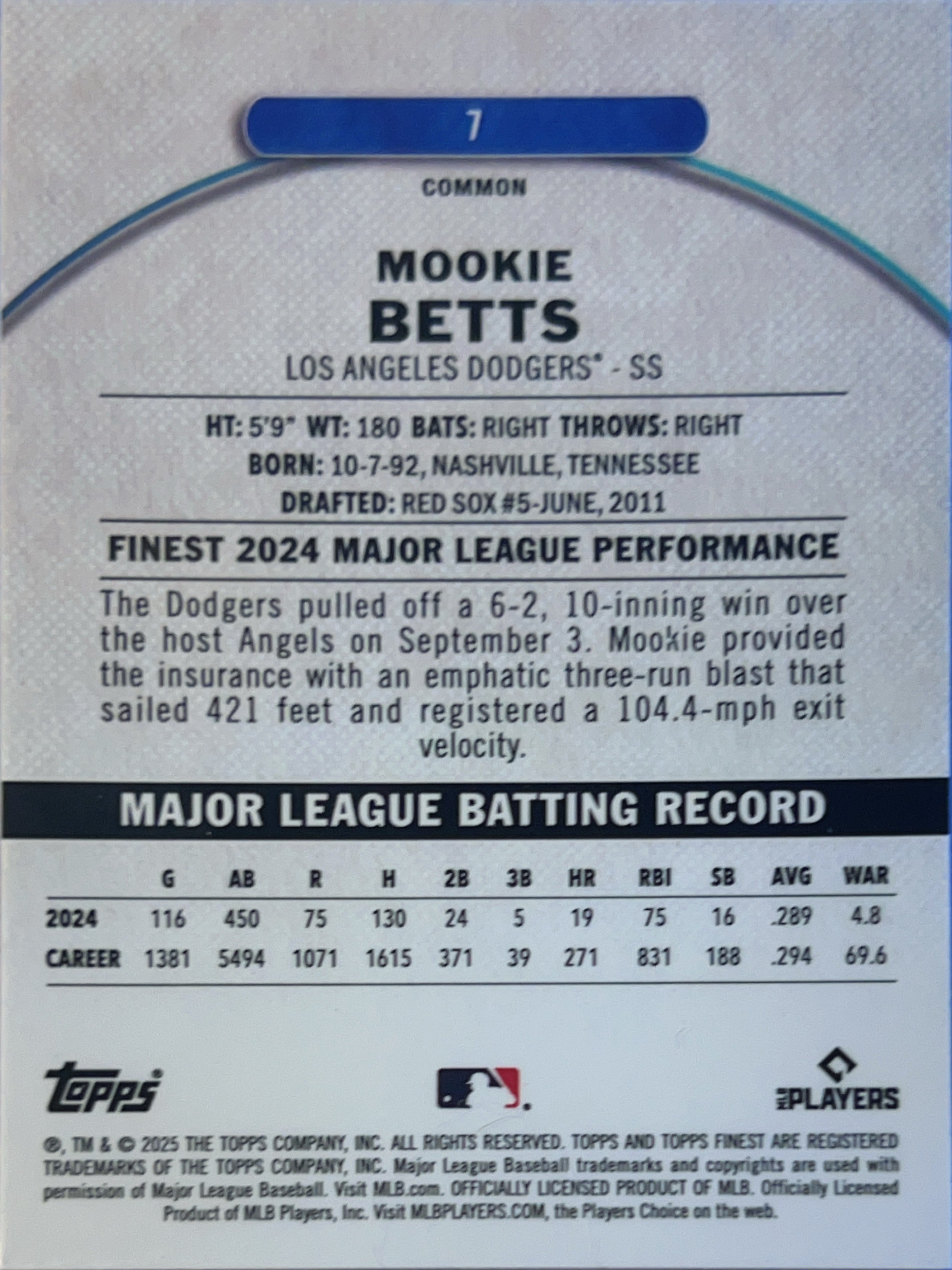 2025 Topps Finest Mookie Betts #7