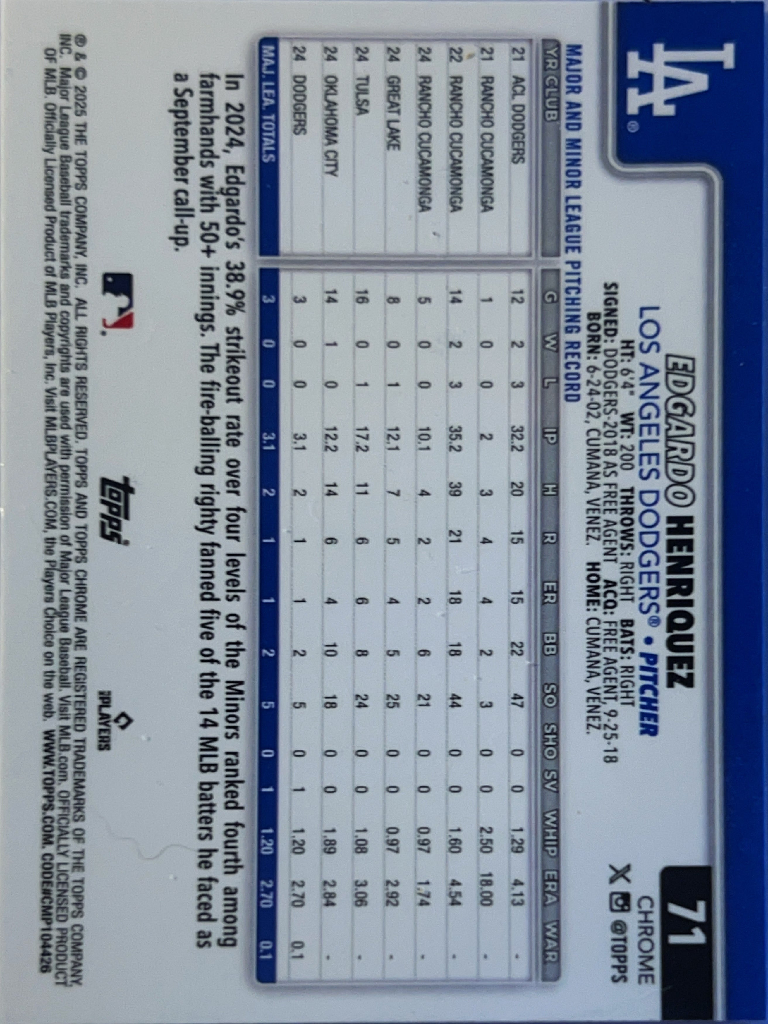 2025 Topps Chrome Edgardo Henriquez #71 RayWave RC