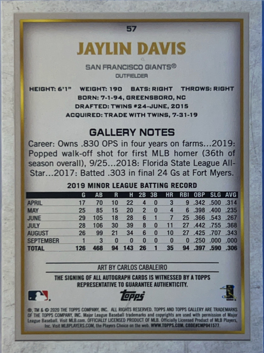 2020 Topps Gallery Jaylin Davis #57 RC
