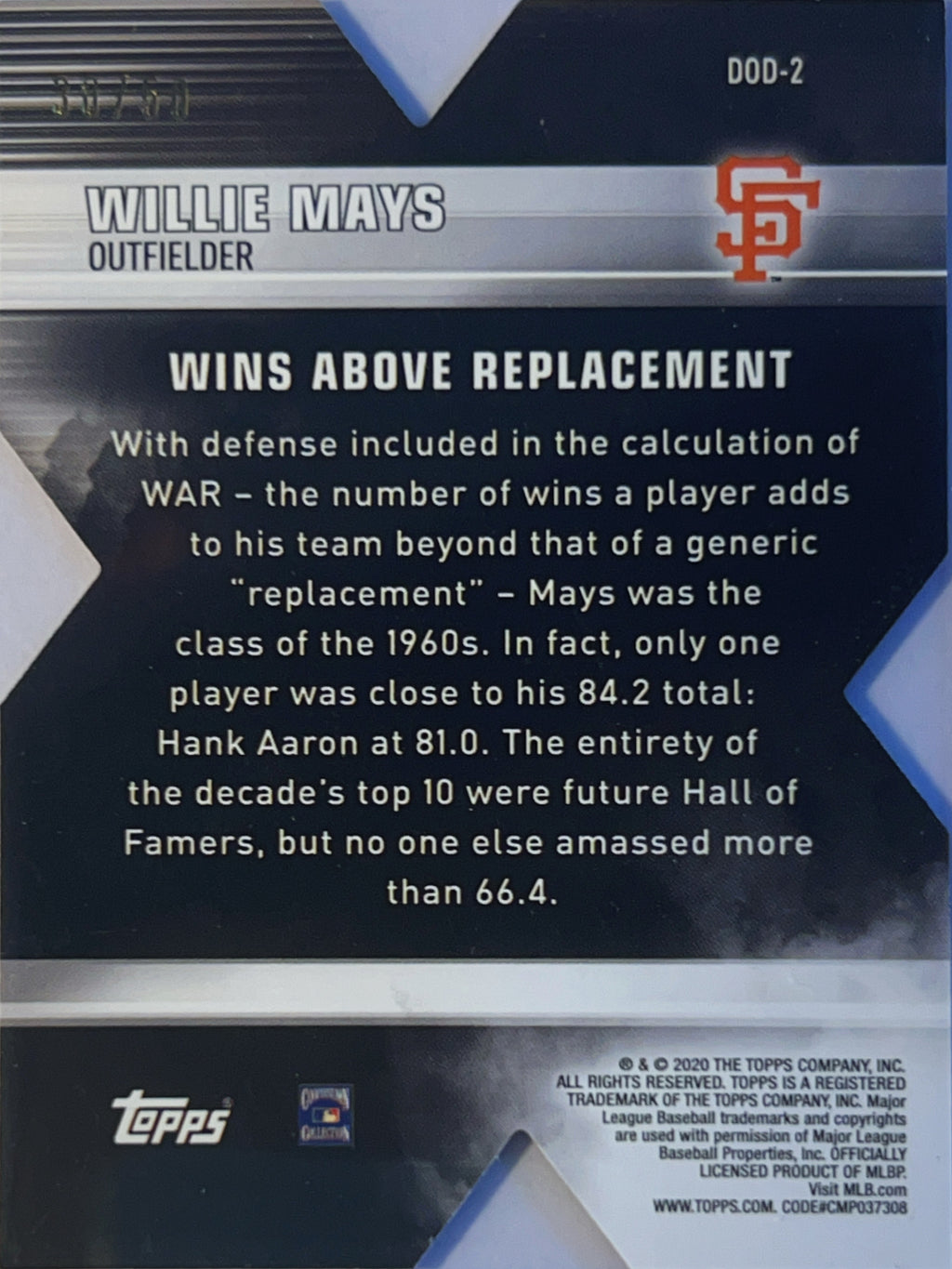 2020 Topps Decade of Dominance Willie Mays #DOD-2 Die Cut