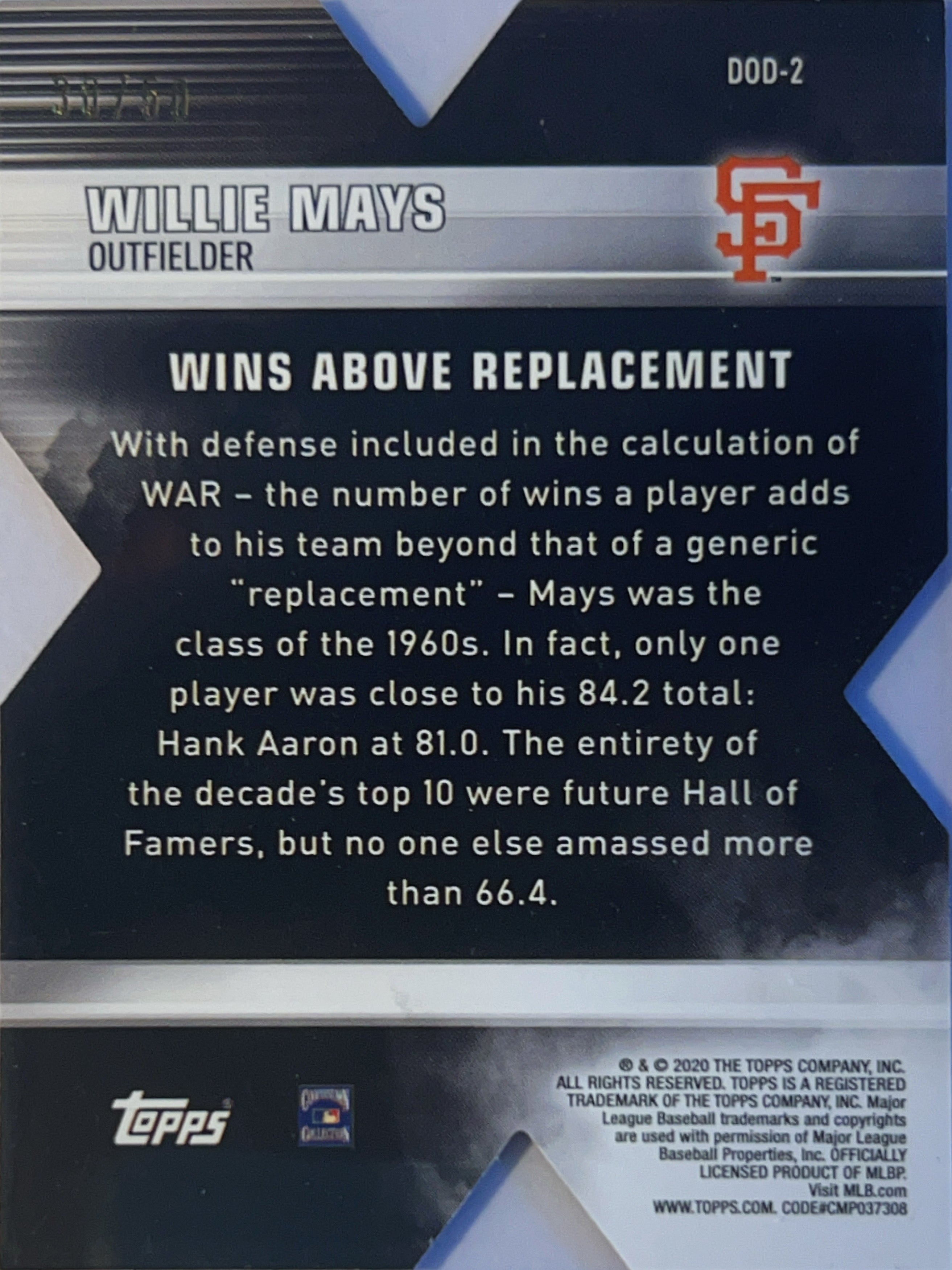 2020 Topps Decade of Dominance Willie Mays #DOD-2 Die Cut