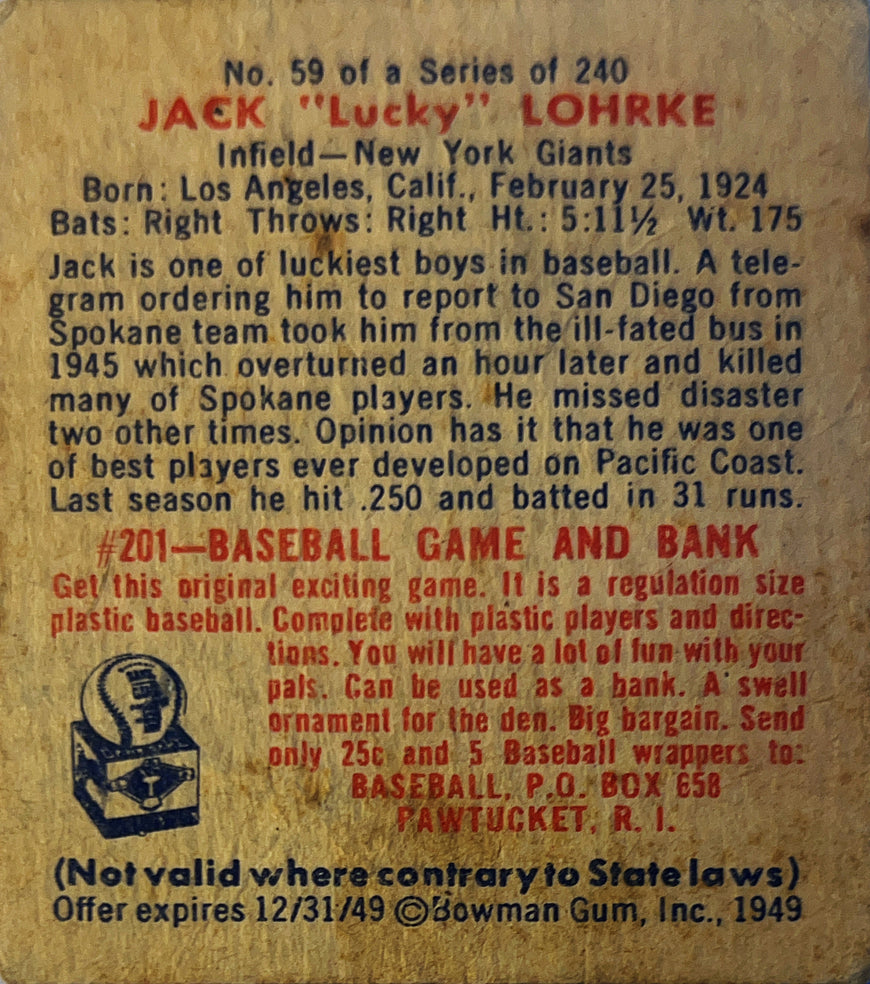 1949 Bowman Jack Lohrke #59