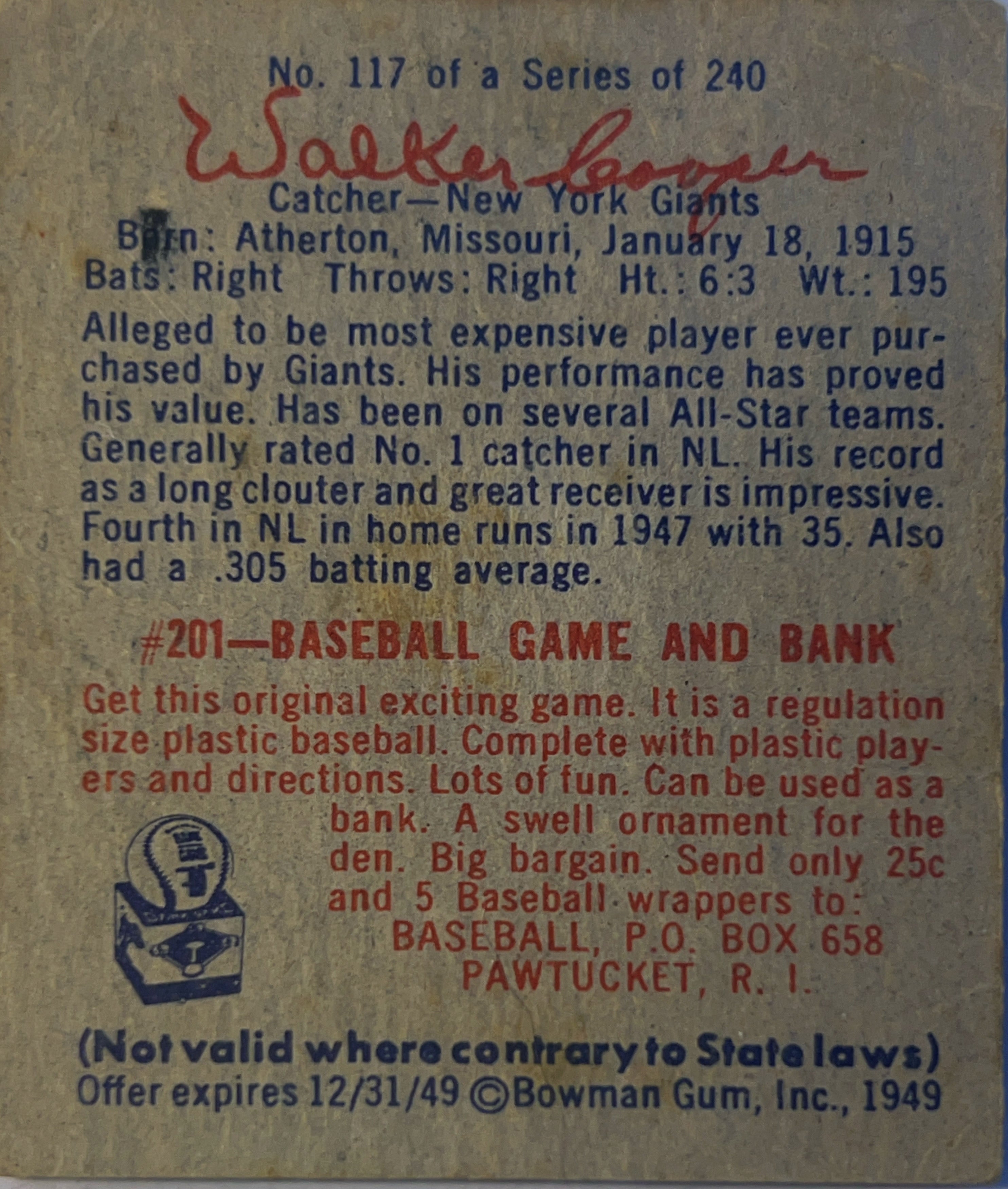 1949 Bowman Walker Cooper #117