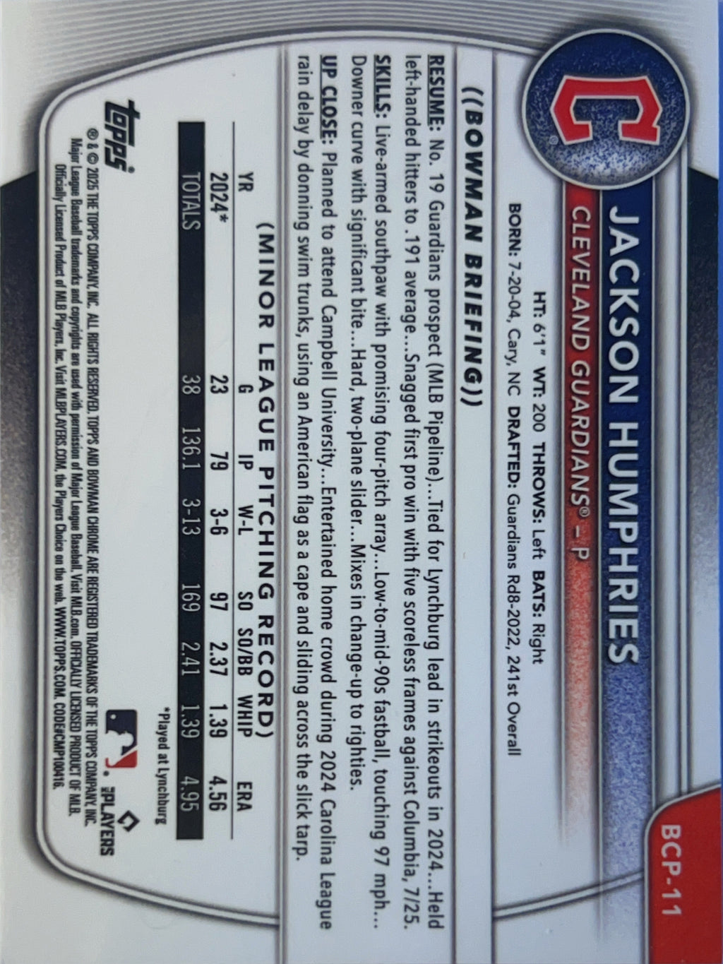 2024 Bowman Chrome Jackson Humphries #BCP-11