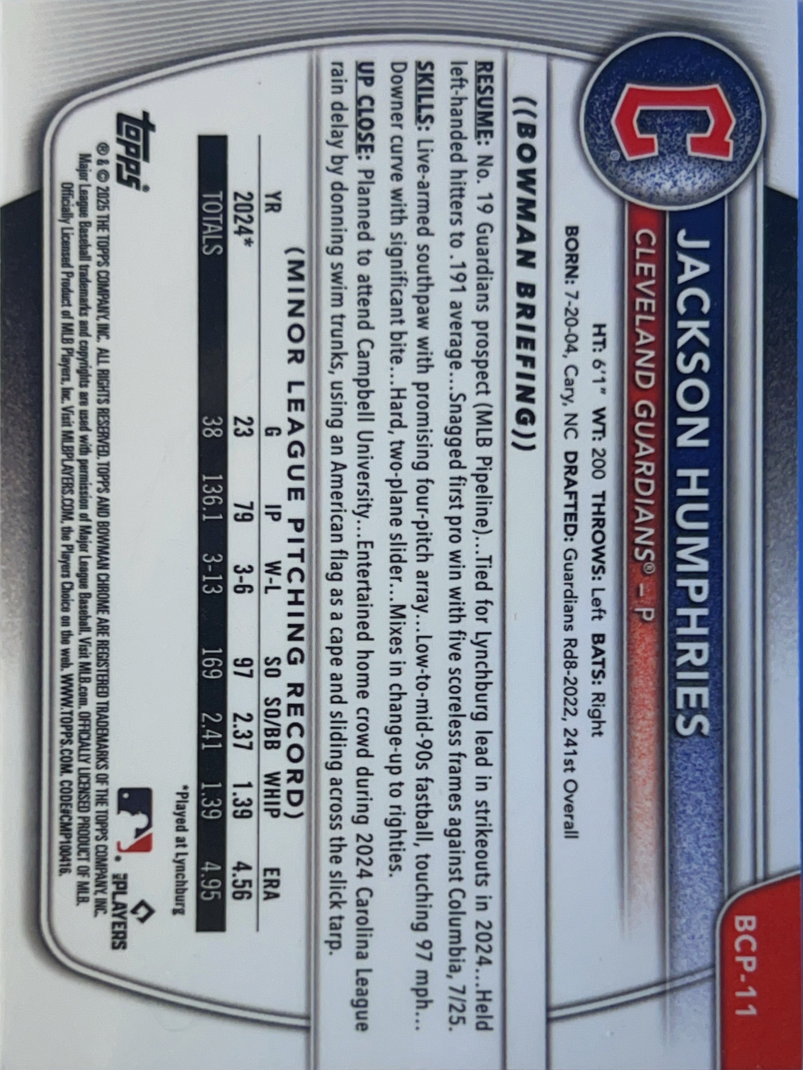 2024 Bowman Chrome Jackson Humphries #BCP-11