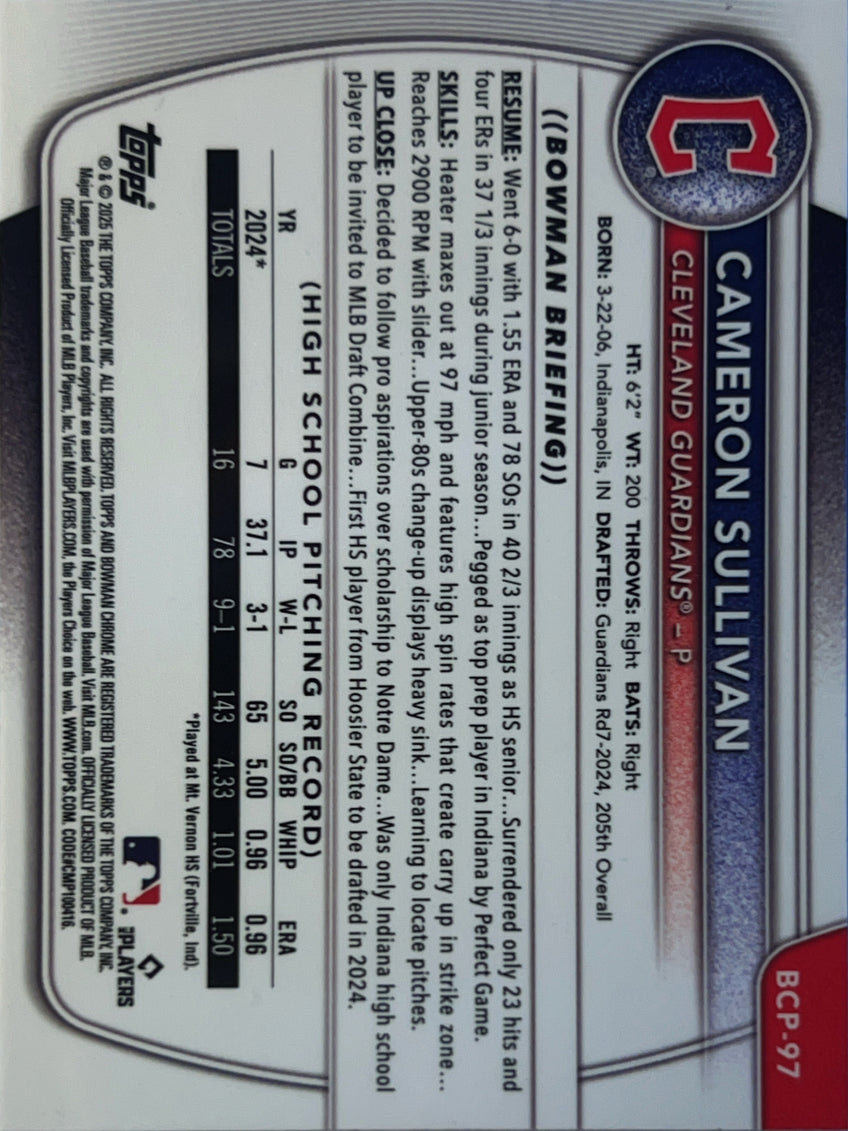 2025 Bowman Chrome Cameron Sullivan #BCP-97 Refractor