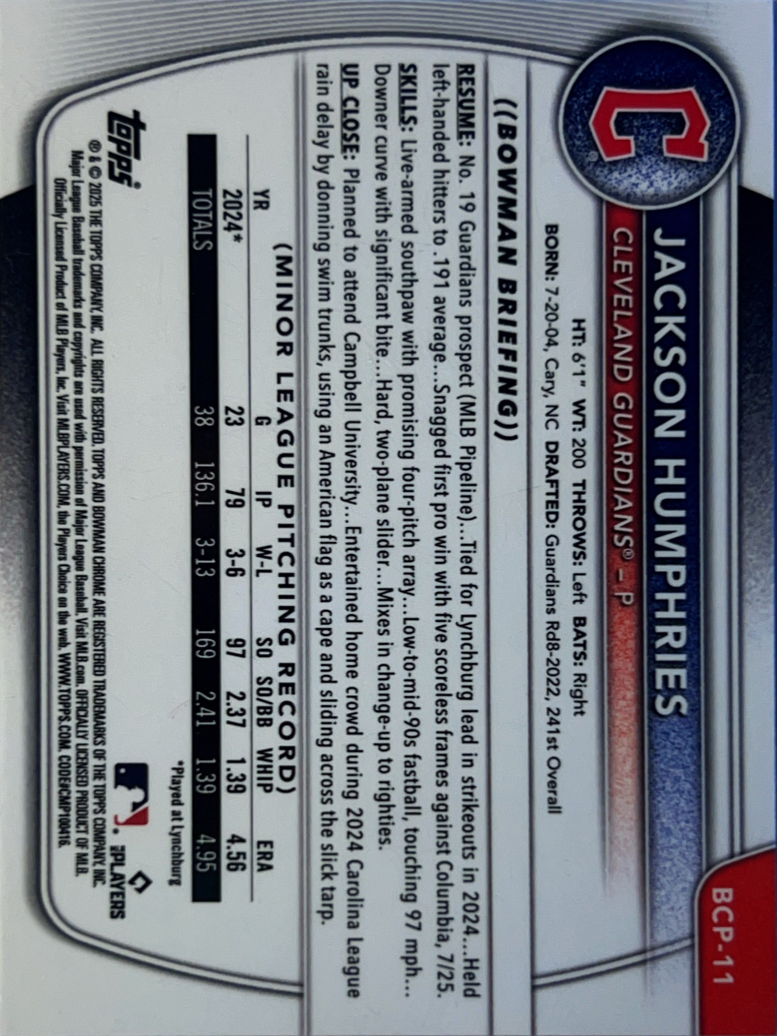 2025 Bowman Chrome Jackson Humphries #BCP-11 Reptilian Refractor /25.