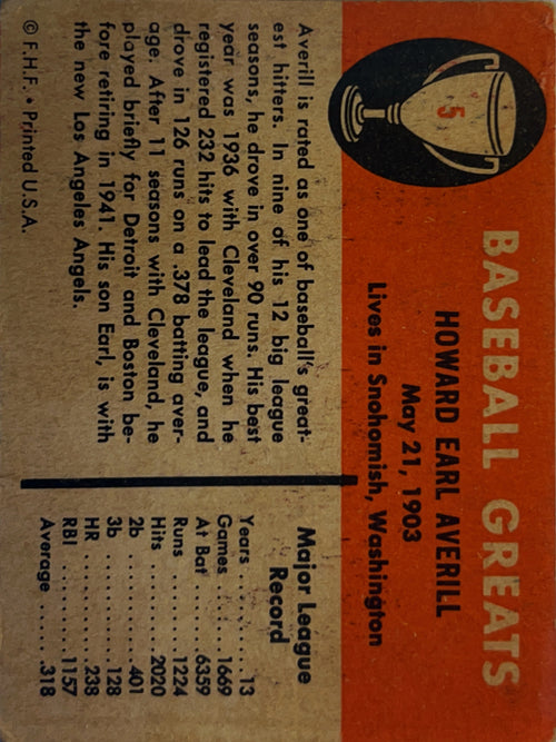 1961 Fleer Baseball Greats Earl Averill #5