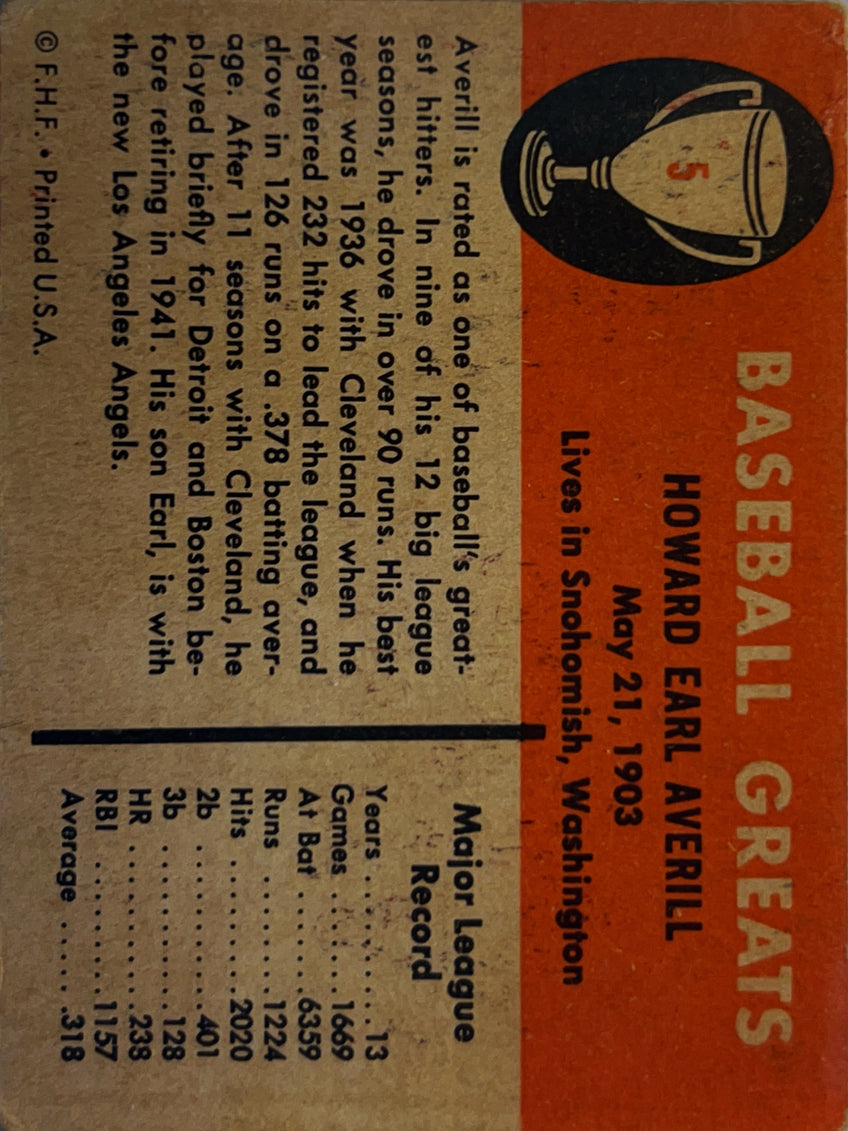 1961 Fleer Baseball Greats Earl Averill #5