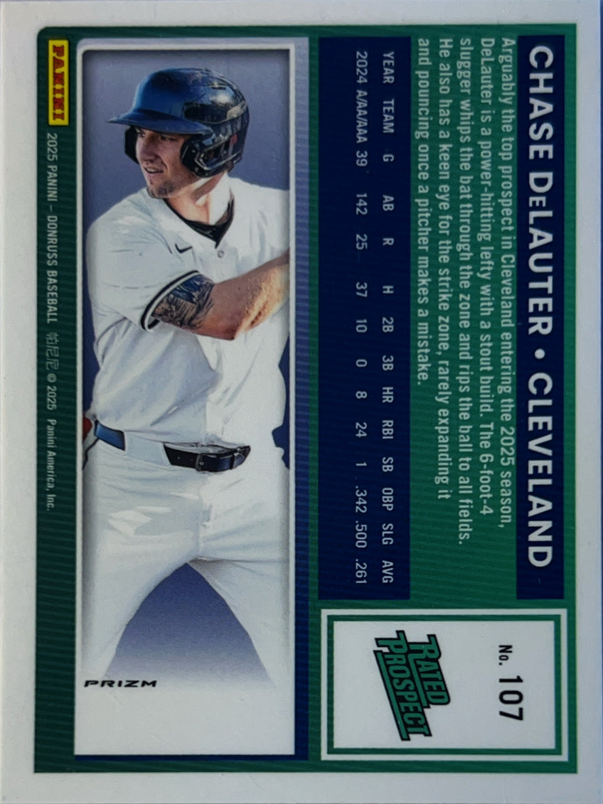 2025 Panini Donruss Optic Prizm Chase DeLauter #107 Orange Lazer Rated Prospect