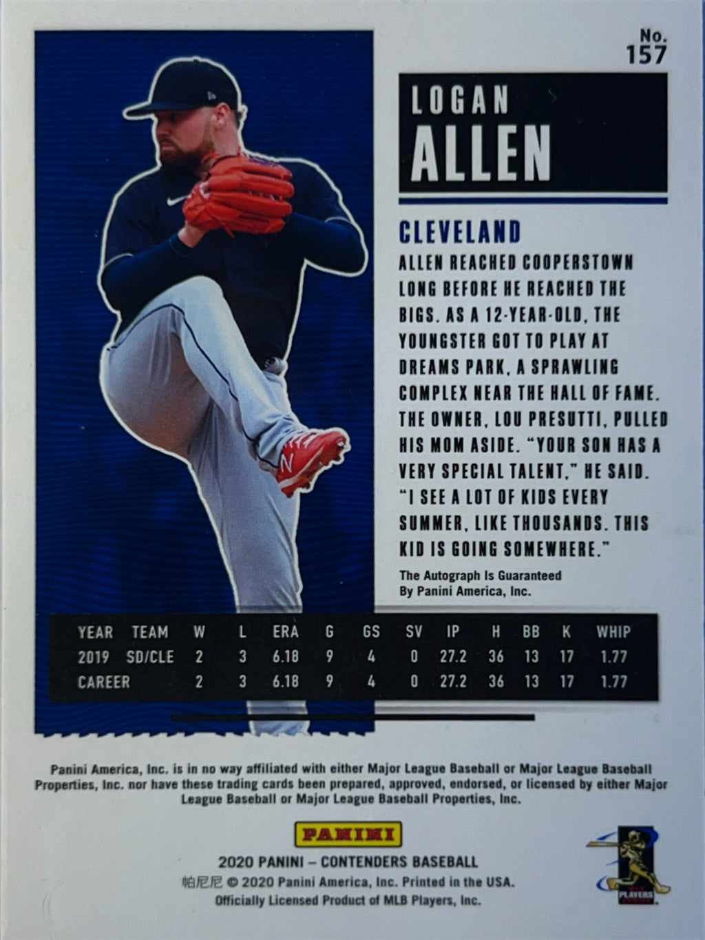 2020 Panini Contenders Baseball Logan Allen #157 RC