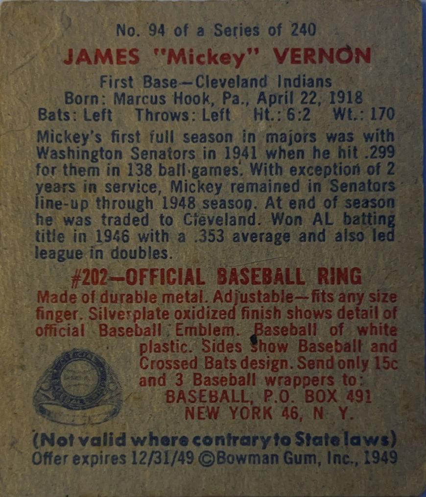 1949 Bowman Mickey Vernon #94