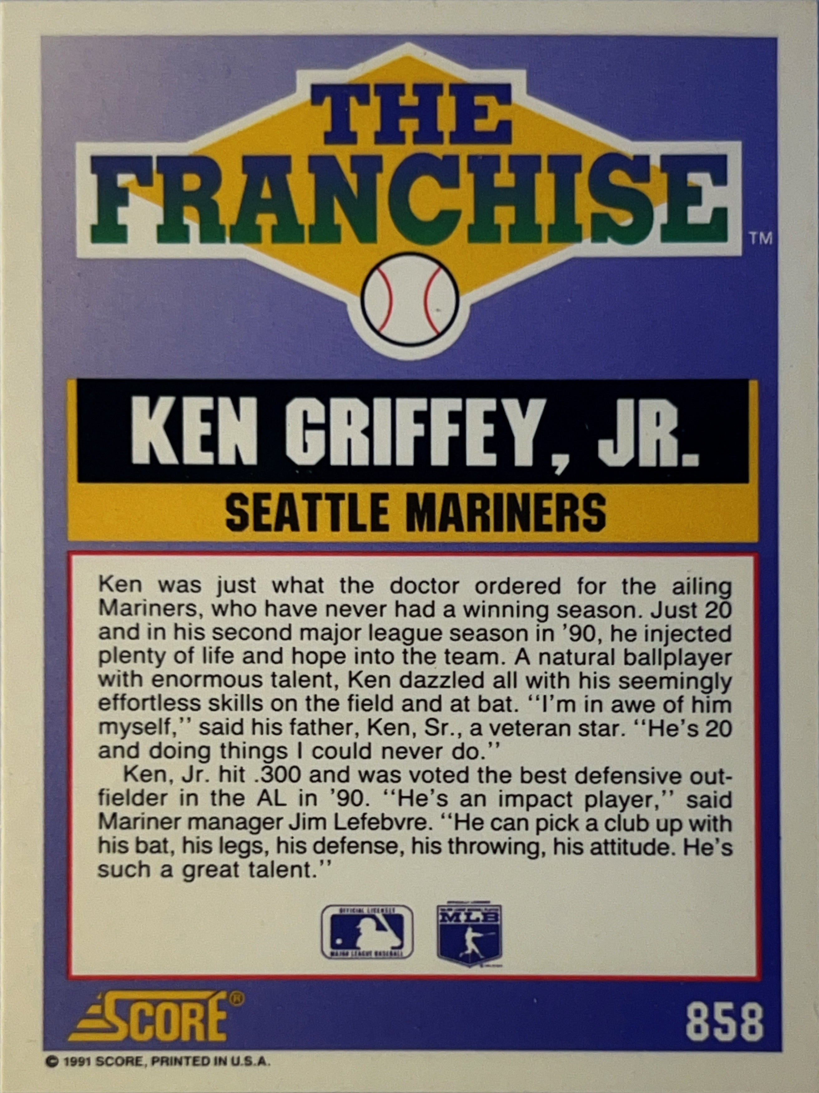 1991 Score The Franchise Ken Griffey Jr. #858