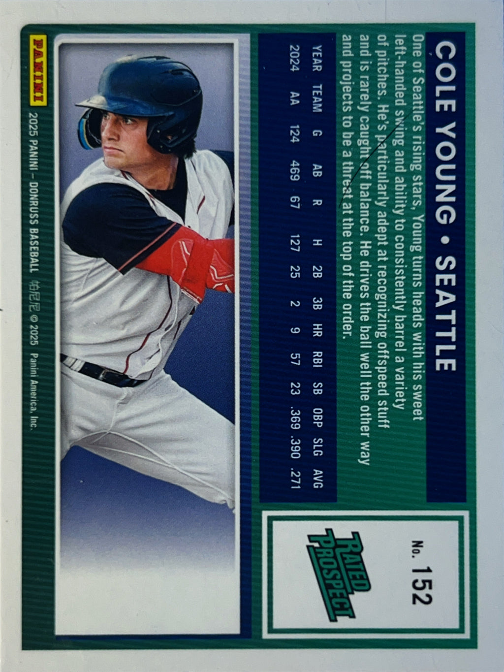 2025 Panini Donruss Baseball Cole Young #152 Red Blue Holo