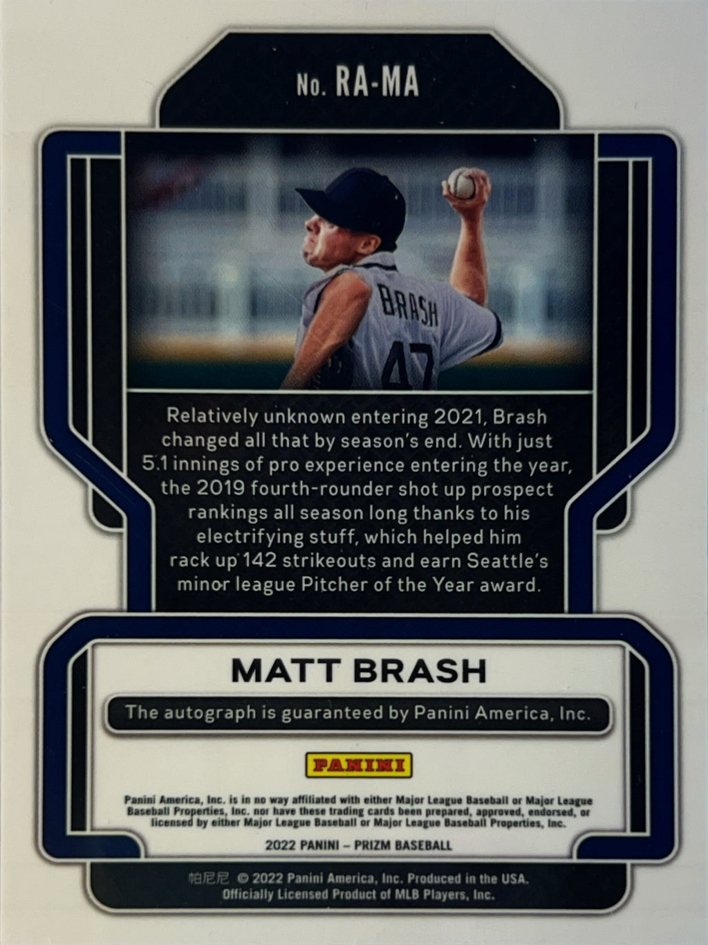 2022 Panini Prizm Baseball Matt Brash #RA-MA RC Auto