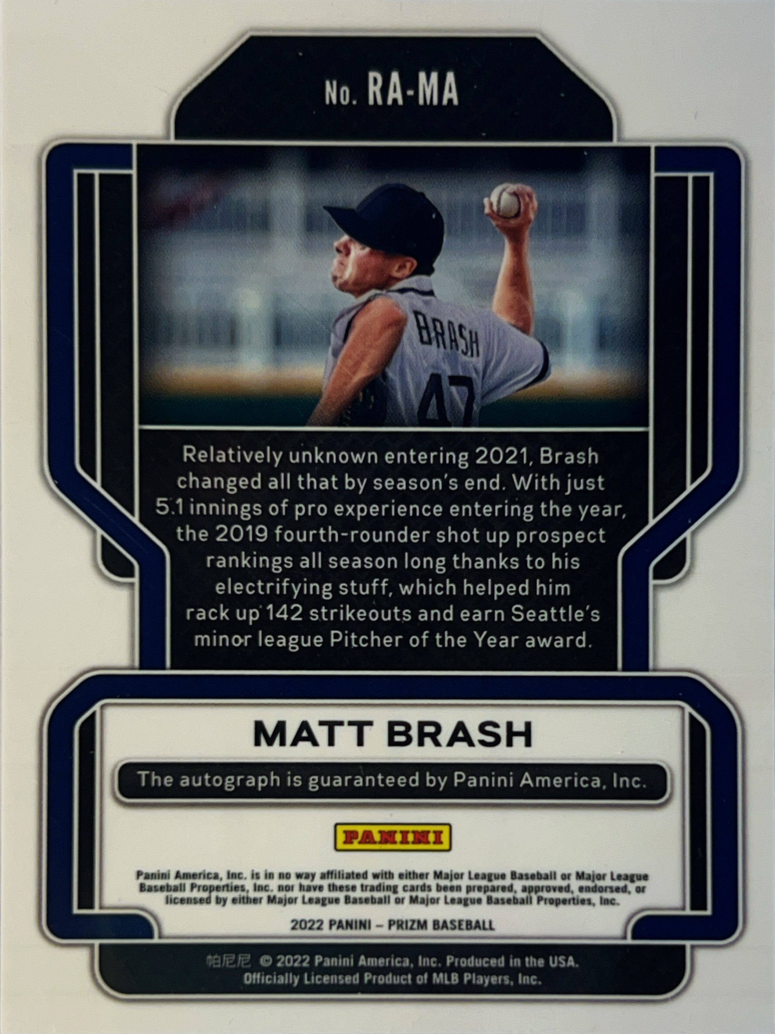 2022 Panini Prizm Baseball Matt Brash #RA-MA RC Auto