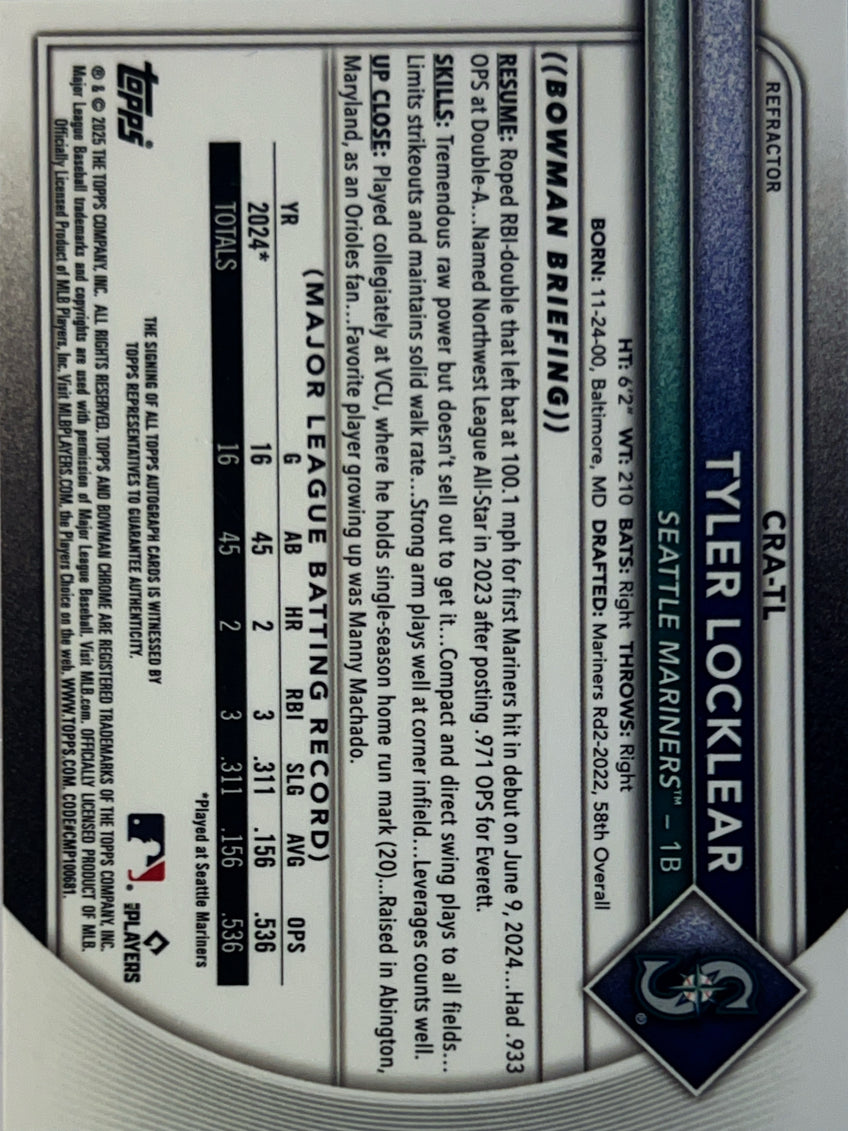 2025 Topps Bowman Chrome Tyler Locklear #CRA-TL Refractor /499 RC Auto