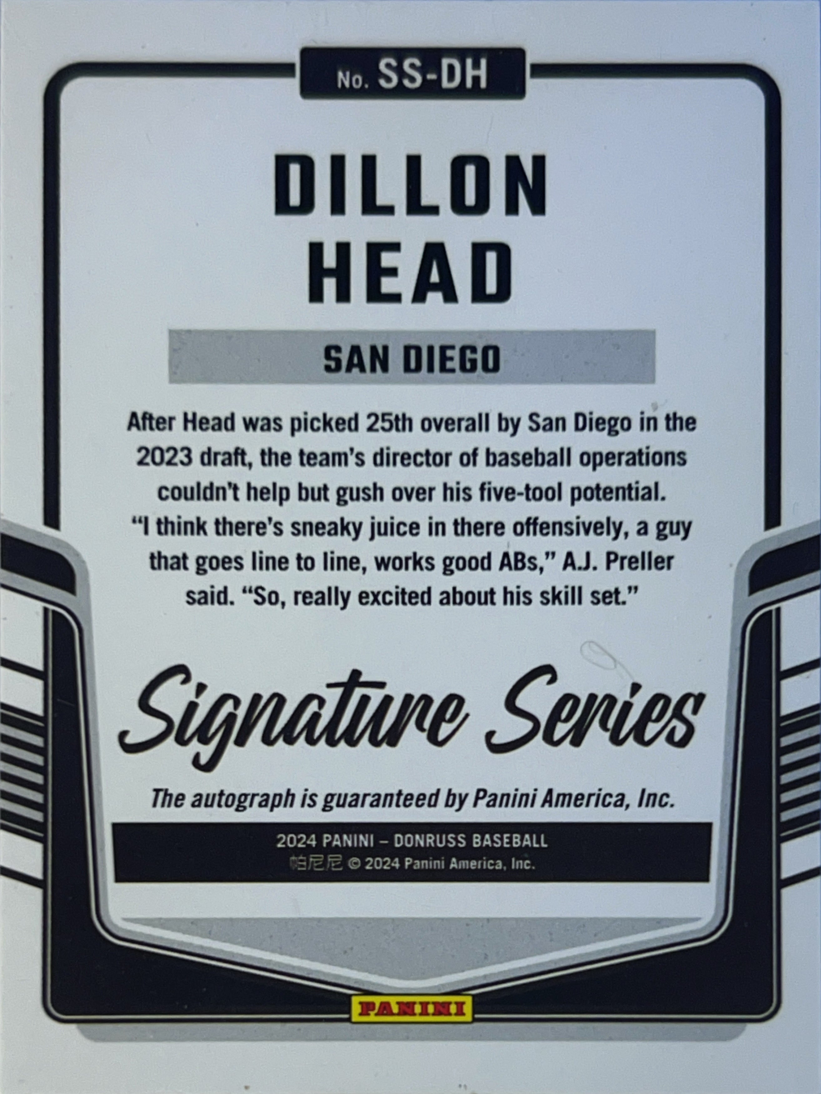 2024 Panini Donruss Baseball Signature Series Dillon Head #SS-DH Holo