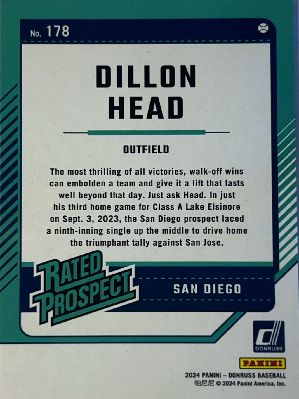 2024 Panini Donruss Baseball Dillon Head #178 Blue Holo Silhouettes /46