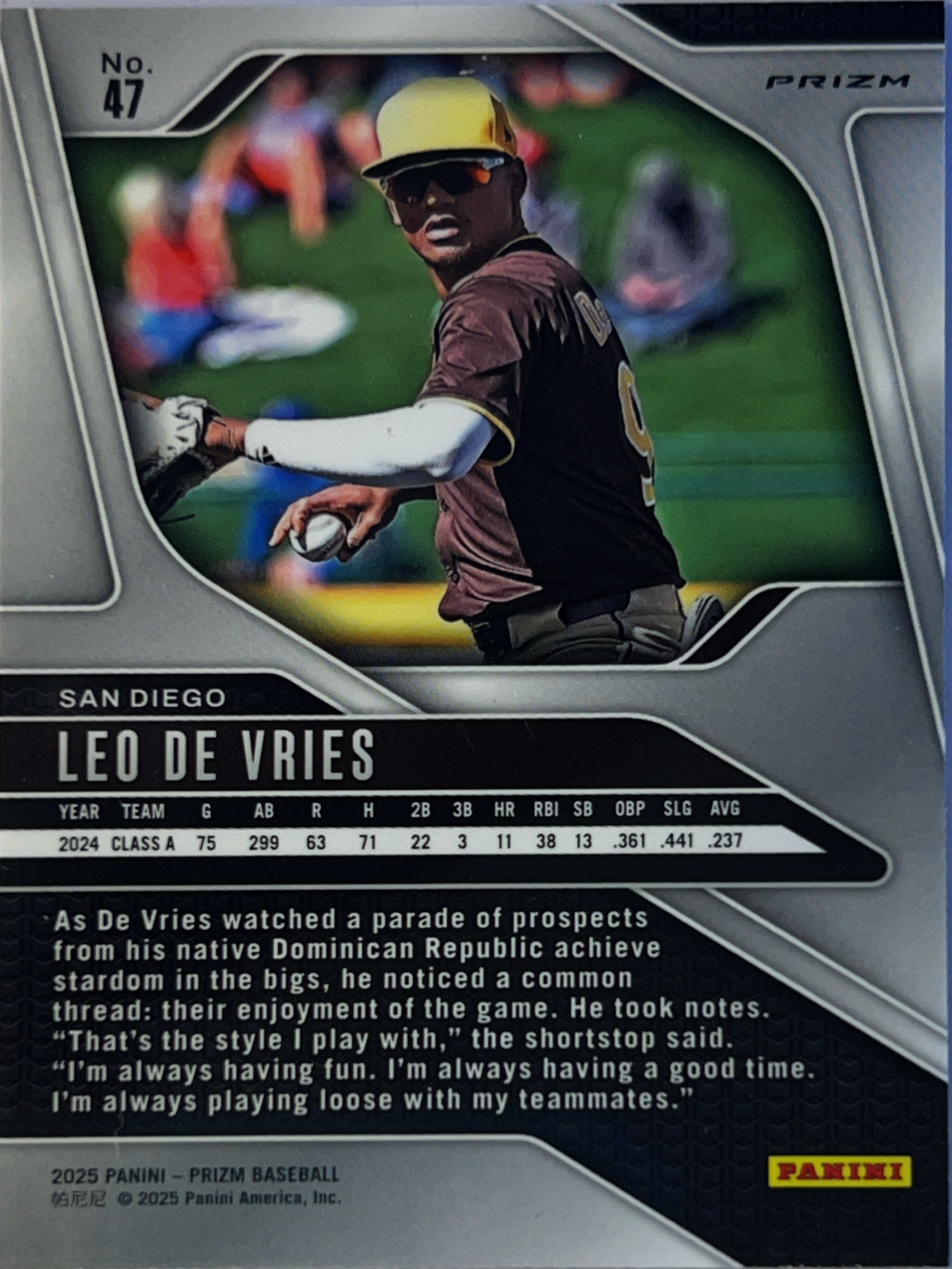 2025 Panini Prizm Leo De Vries #47 Blue Cracked Ice