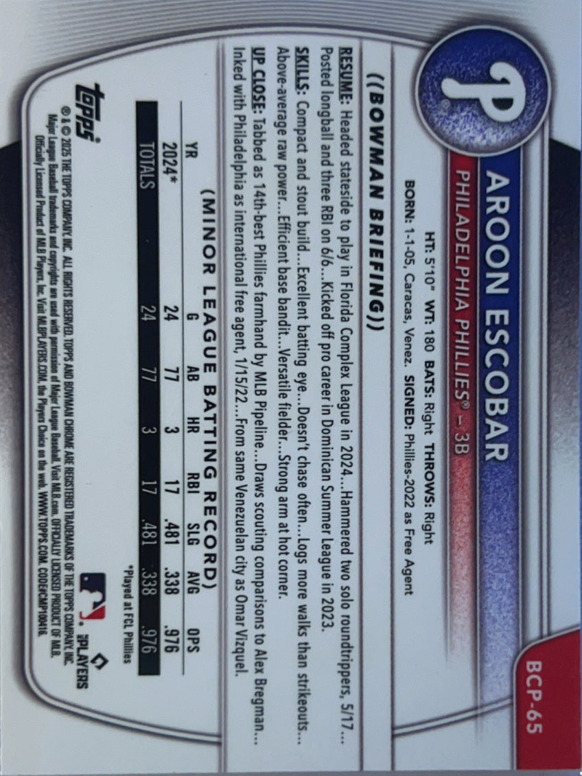 2025 Bowman Chrome Aroon Escobar #BCP-65