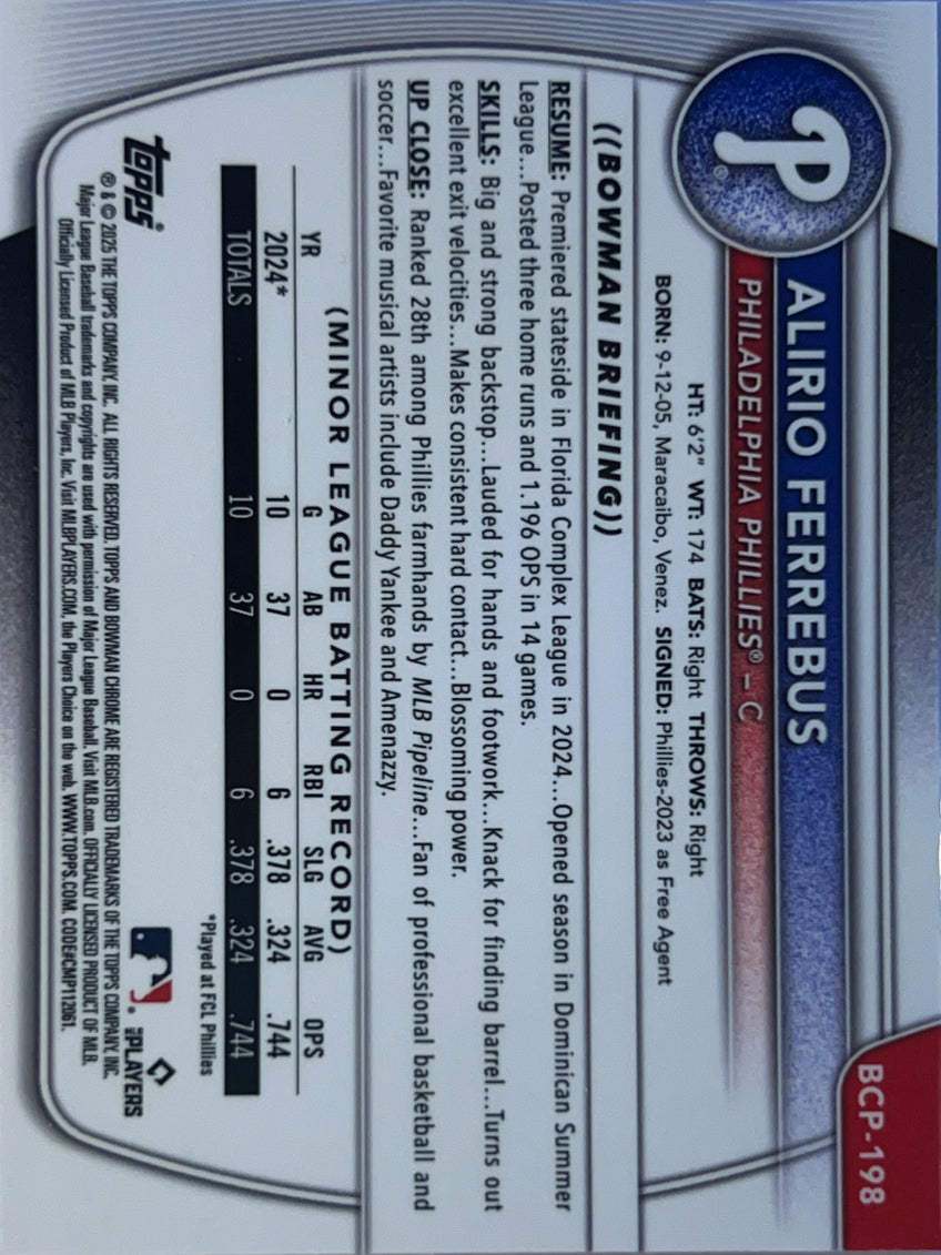 2025 Bowman Chrome Alirio Ferrebus #BCP-198 Laser Refractor